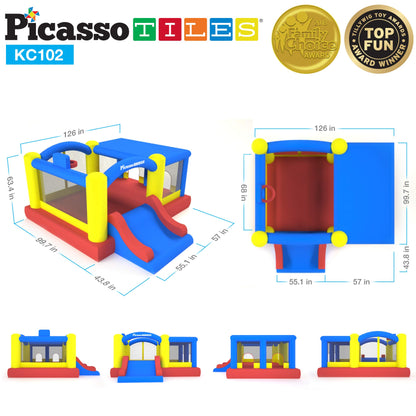 [Version de mise à niveau] Picasso Toys KC102 12 x 10 pieds Gonflable Bouncer Jumping Bouncer House, Jump Slide, Dunk Playhouse w/ Basketball Rim, 4 Sports Balls, Full-Size Entry, 580W ETL Certified Blower Bounce House102