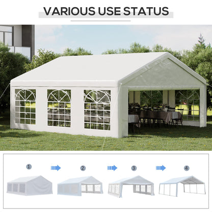 Outsunny Tente de fête et abri de voiture robuste de 20' x 20' avec parois latérales amovibles et 2 portes, auvent extérieur, abri pare-soleil, pour fêtes, mariages, événements, barbecue, blanc 20' x 20' 