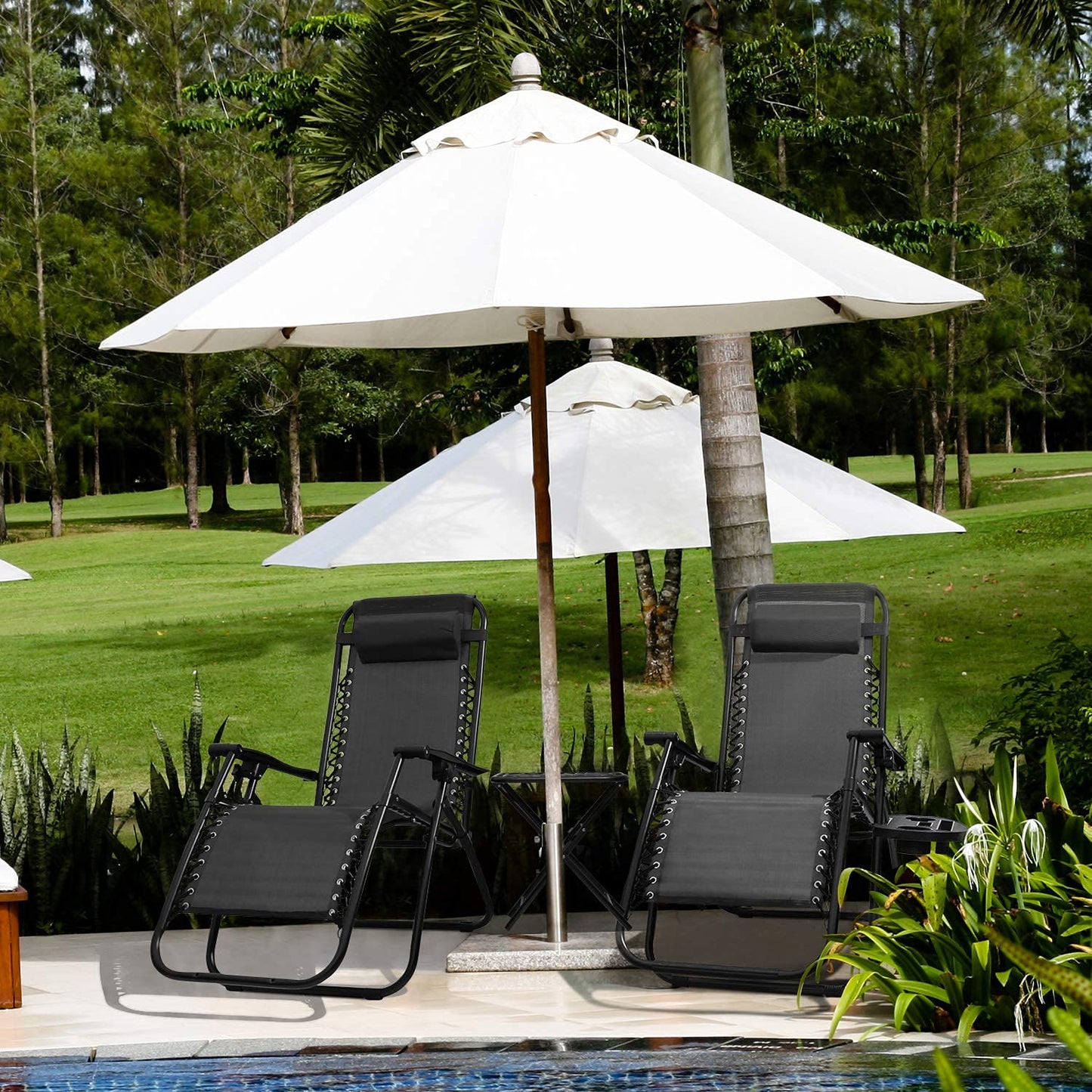 Flamaker Zero Gravity Chairs Outdoor Folding Recliners Adjustable Lawn Patio Lounge Chair with Side Table and Cup Holders for Poolside, Yard and Camping (Black) Black