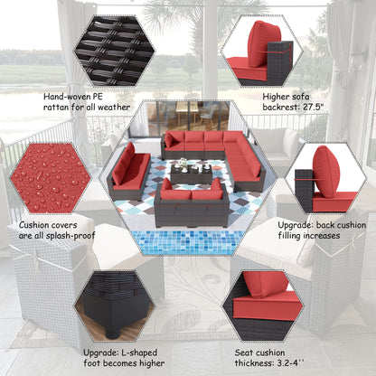 ALAULM 14 Pieces Outdoor Patio Furniture Set Sectional Sofa Sets - Red