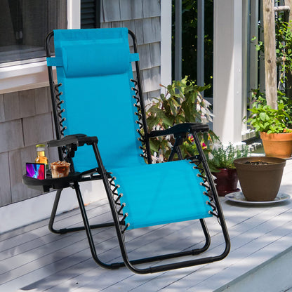 Goplus Zero Gravity Chaise, Chaise longue inclinable et pliante réglable avec oreiller et porte-gobelet, Patio Pelouse inclinable pour piscine extérieure Camp Yard (1, Bleu clair) Lot de 1