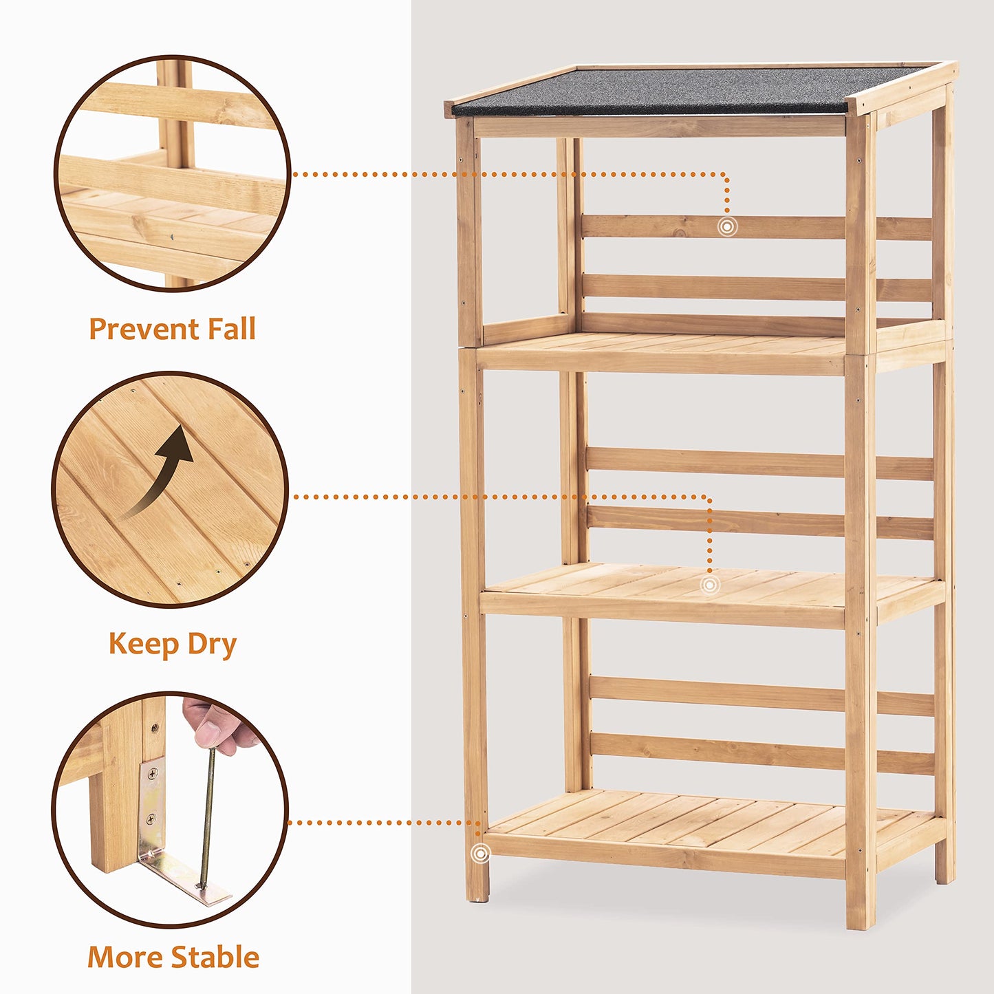 MCombo Armoire de rangement extérieure, combinaison d'abri de jardin en bois, abri de rangement pour outils de jardin, étagère pour plantes en bois de sapin pour l'extérieur et la cour 2444 (naturel) Naturel 