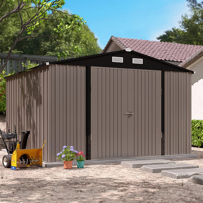 UDPATIO Outdoor Storage Shed 10x10 FT, Metal Outside Sheds & Outdoor Storage Galvanized Steel for Backyard, Patio, Lawn, Tool Shed with Lockable Door for Trash Can, Bike, Lawnmower, Generator 10'x10' Brown