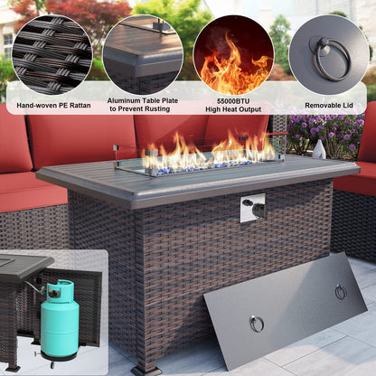 ALAULM 10 Pieces Patio Furniture Set with Propane Fire Pit Table Outdoor Sectional Sofa Sets Patio Furniture