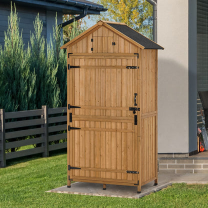 MCombo Grand abri de rangement extérieur avec étagères réglables, armoire de rangement extérieure avec serrure, abri de jardin en bois pour l'extérieur, la cour et la terrasse (38 x 24 x 82 pouces) 6056-1970 (naturel) 