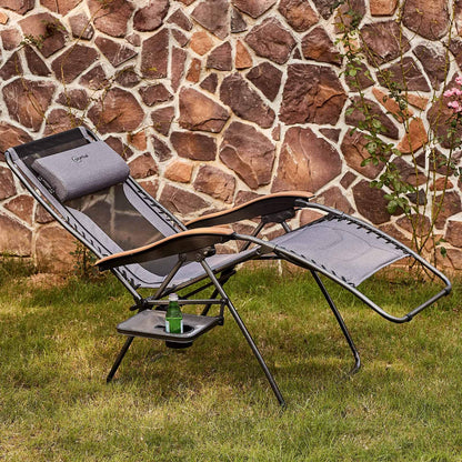 PORTAL Zero Gravity Chaises Lot de 2, Chaise Gravity avec siège rembourré pour Adulte, Pliante Inclinable Zero Gravity Lounge Camping Patio Pelouse Chaise d'extérieur Gris-Lot de 2