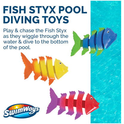 SwimWays Fish Styx Jouets de plongée en forme de poisson pour enfants (lot de 3), jouets de bain et fournitures de fête à la piscine pour enfants de 5 ans et plus Fish Styx Diving Toy-3 Pack