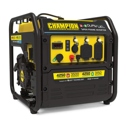 Champion Power Equipment 200914 Générateur inverseur à cadre ouvert de 4 250 W, technologie double carburant 4 250 W + double carburant + démarrage manuel 