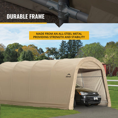 ShelterLogic 10' x 20' x 8' All-Steel Metal Frame Round Style Roof Instant Garage and AutoShelter with Waterproof and UV-Treated Ripstop Cover 10' x 20' x 8'