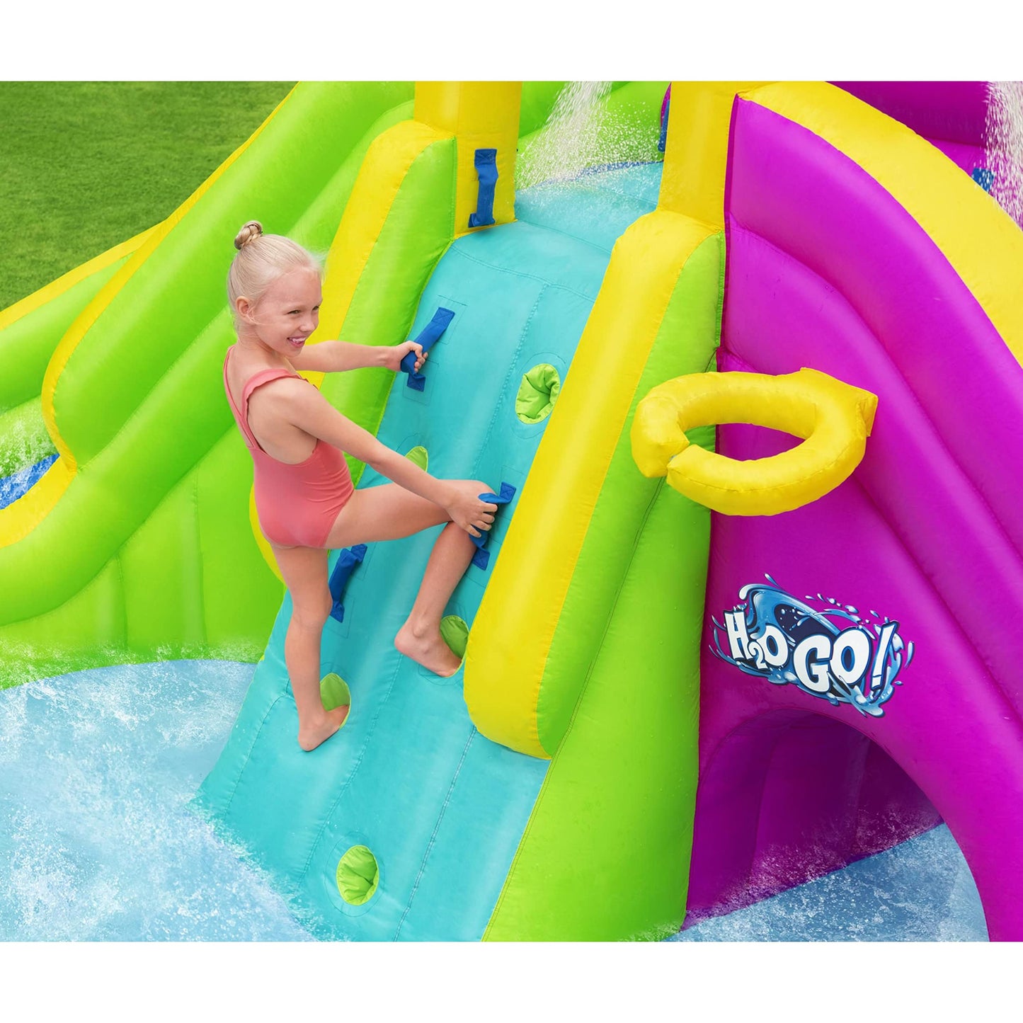 Bestway H2OGO! Funfinity Splash Kids Outdoor Inflatable Mega Water Park with Blower Air Pump, Slides, Climbing Wall, and Water Sprayers