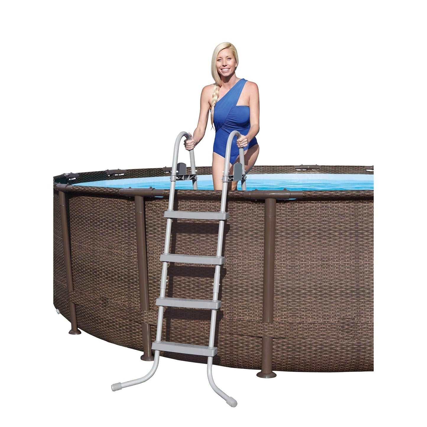 Bestway Power Steel 14 Foot x 42 Inch Round Above Ground Outdoor Backyard Swimming Pool Set with Filter Pump, Ladder, and Pool Cover 14' x 42" Gray