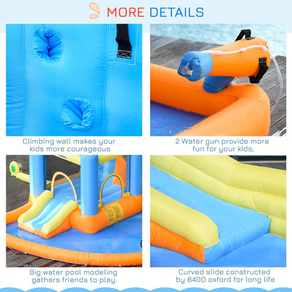 Outsunny Kids Toboggan gonflable 5 en 1 Bounce House Water Park Jumping Castle avec piscine d'eau, toboggan, murs d'escalade et 2 canons à eau, souffleur d'air 450 W