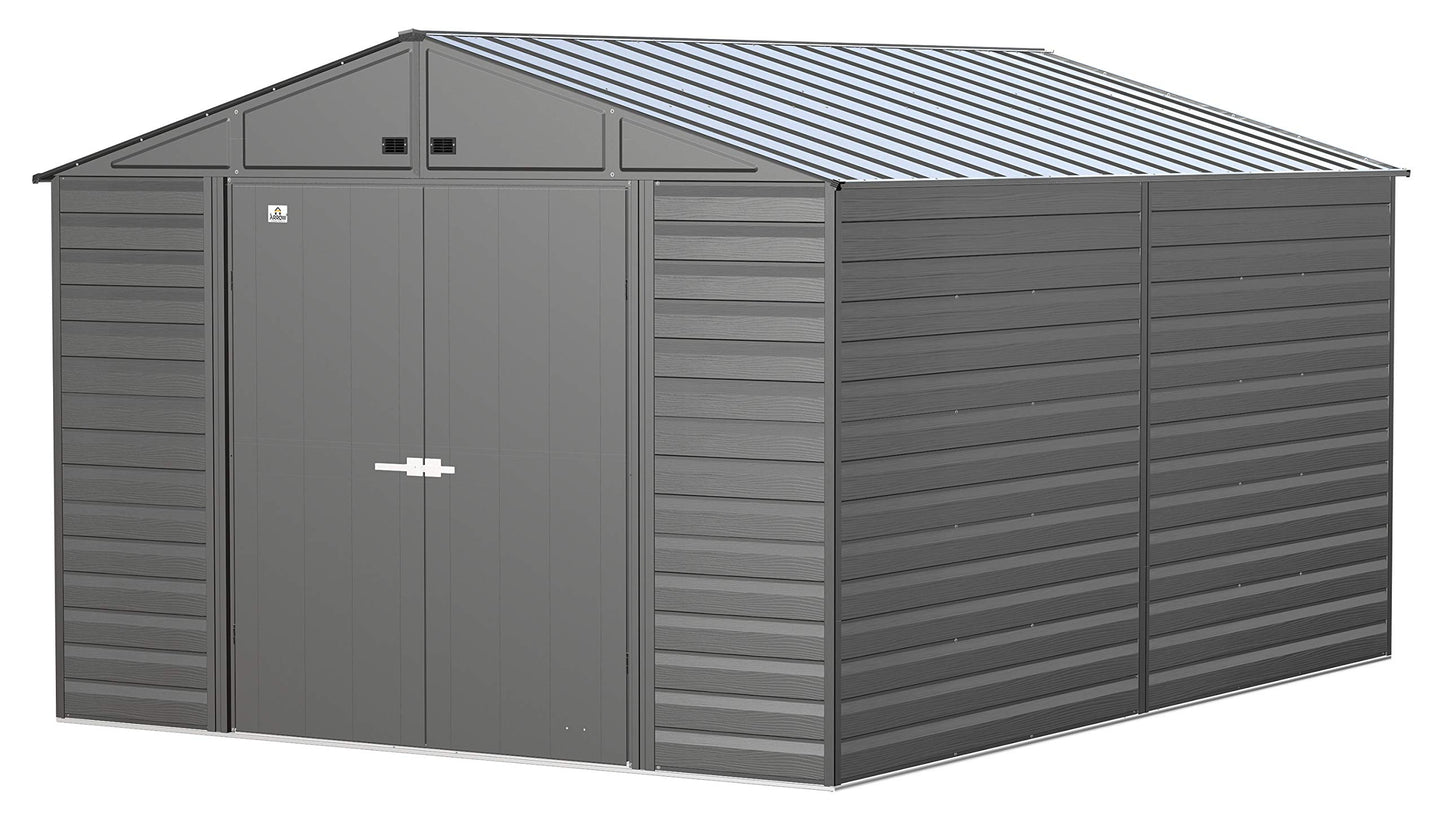 Arrow Shed Select 10' x 14' Outdoor Lockable Steel Storage Shed Building, Charcoal