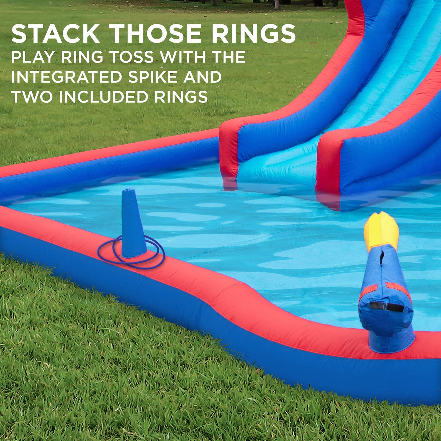 Sunny & Fun 2-in-1 Bounce & Blast Inflatable Water Slide Park – Heavy-Duty for Outdoor Fun - Climbing Wall, Slide, Bouncer & Splash Pool – Easy to Set Up, Included Air Pump & Carrying Case