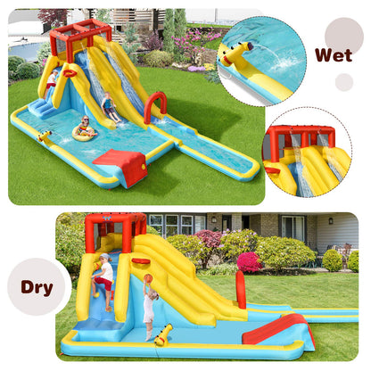 BOUNTECH Inflatable Water Slide, 7 in 1 Mega Waterslide Park for Kids Backyard Fun w/Double Long Slide, 735W Blower, Splash Pool, Water Slides Inflatables for Kids and Adults Outdoor Party Gifts With 735W Air Blower