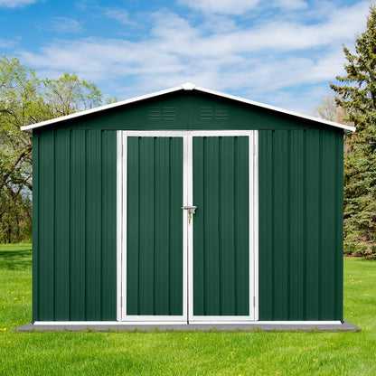 DHPM Metal Outdoor Storage Shed 8FT x 6FT, Steel Utility Tool Shed Storage House with Door & Lock, Metal Sheds Outdoor Storage for Backyard Garden Patio Lawn, Grey Gray-6ftx8ft