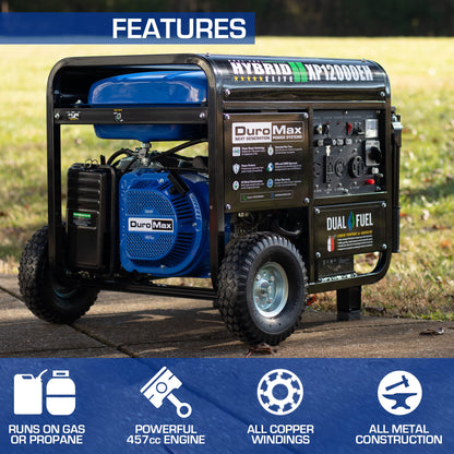 DuroMax XP12000EH Dual Fuel Generator-12000 Watt Gas or Propane Powered Home Back Up