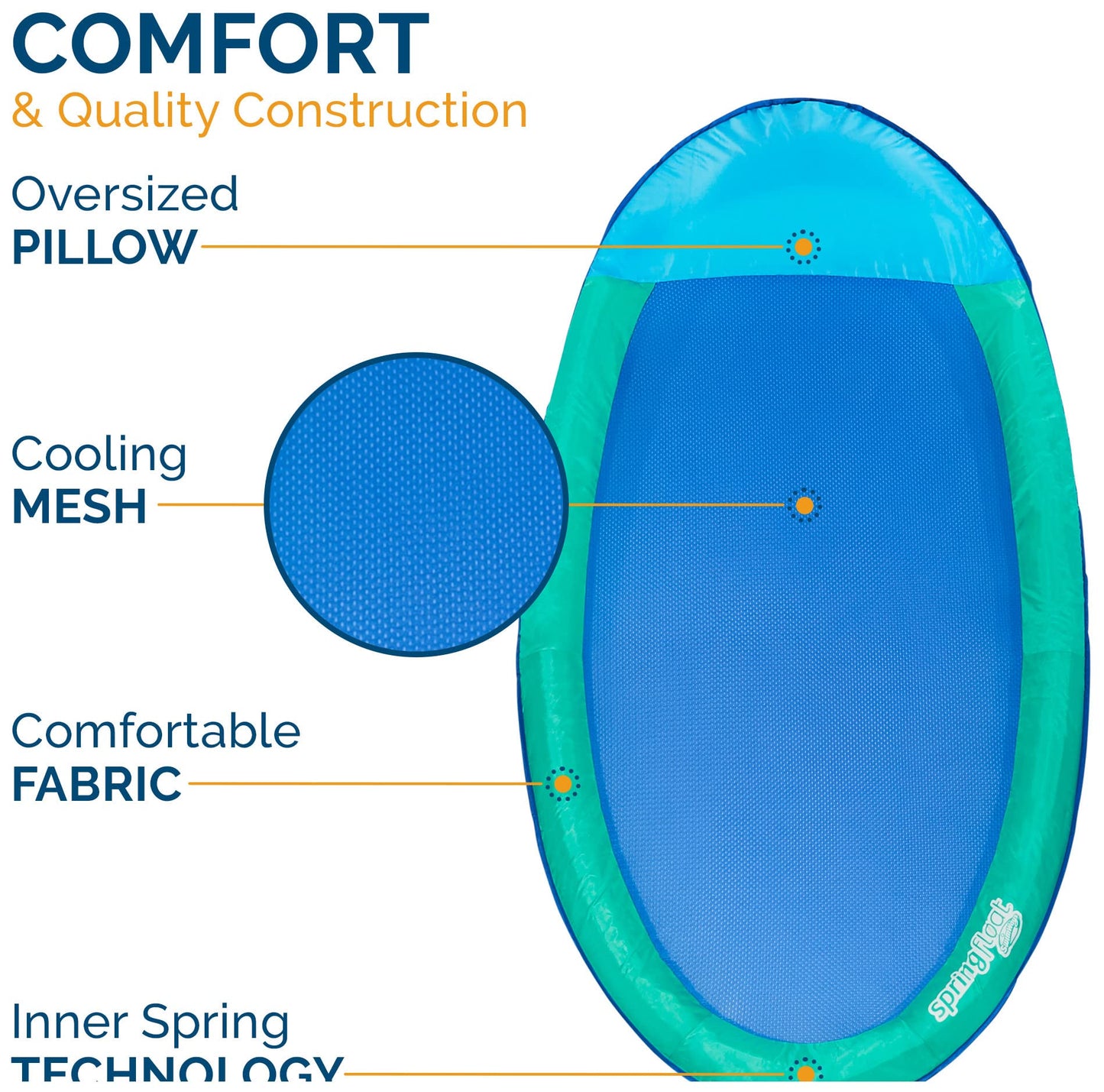 SwimWays Spring Float Original Pool Lounge Chair with Hyper-Flate Valve, Aqua