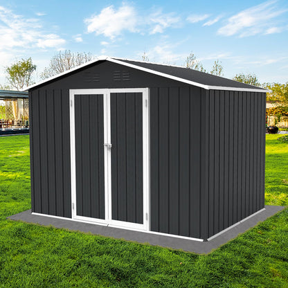 Evedy 8 x 6FT Sheds & Outdoor Storage,Metal Storage Shed,Patio Storage Cabinet Waterproof with Lockable Doors Garden Tool Shed Galvanized Steel Outdoor Storage Cabinet for Backyard, Patio, Lawn 8 x 6 FT Black