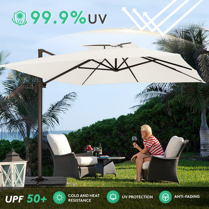 Parasol de patio carré en porte-à-faux 12 pieds blanc crème 