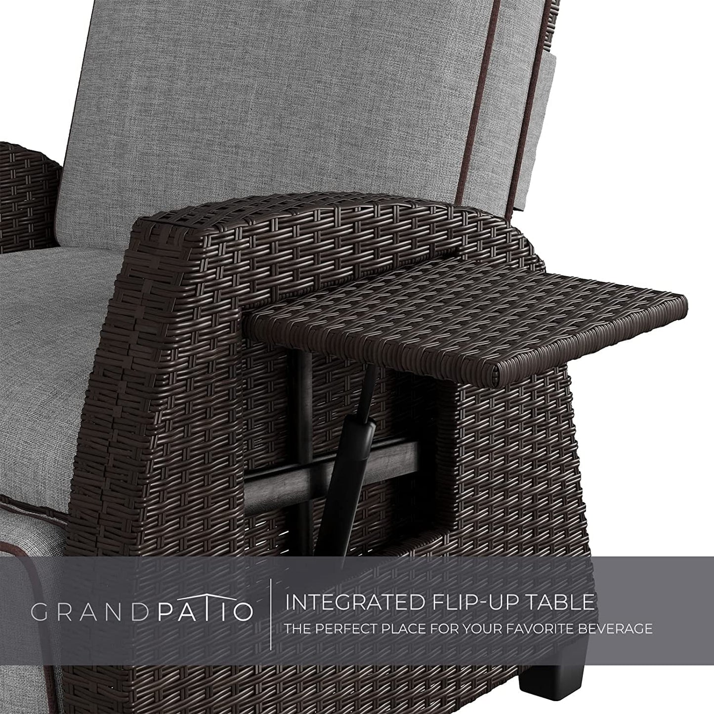 Ensemble de 2 fauteuils inclinables d'extérieur Grand Patio, chaises de patio inclinables en osier toutes saisons, table d'appoint rabattable, fauteuil inclinable, gris froid 2 pièces 2 pièces