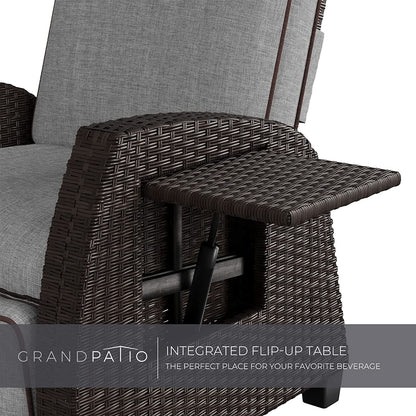 Grand patio Outdoor Recliners Set of 2 Patio Recliner Chair, All-Weather Wicker Reclining Patio Chairs, Flip-up Side Table, Recliner Chair, Cool Grey Cool Grey 2pcs 2 PCS