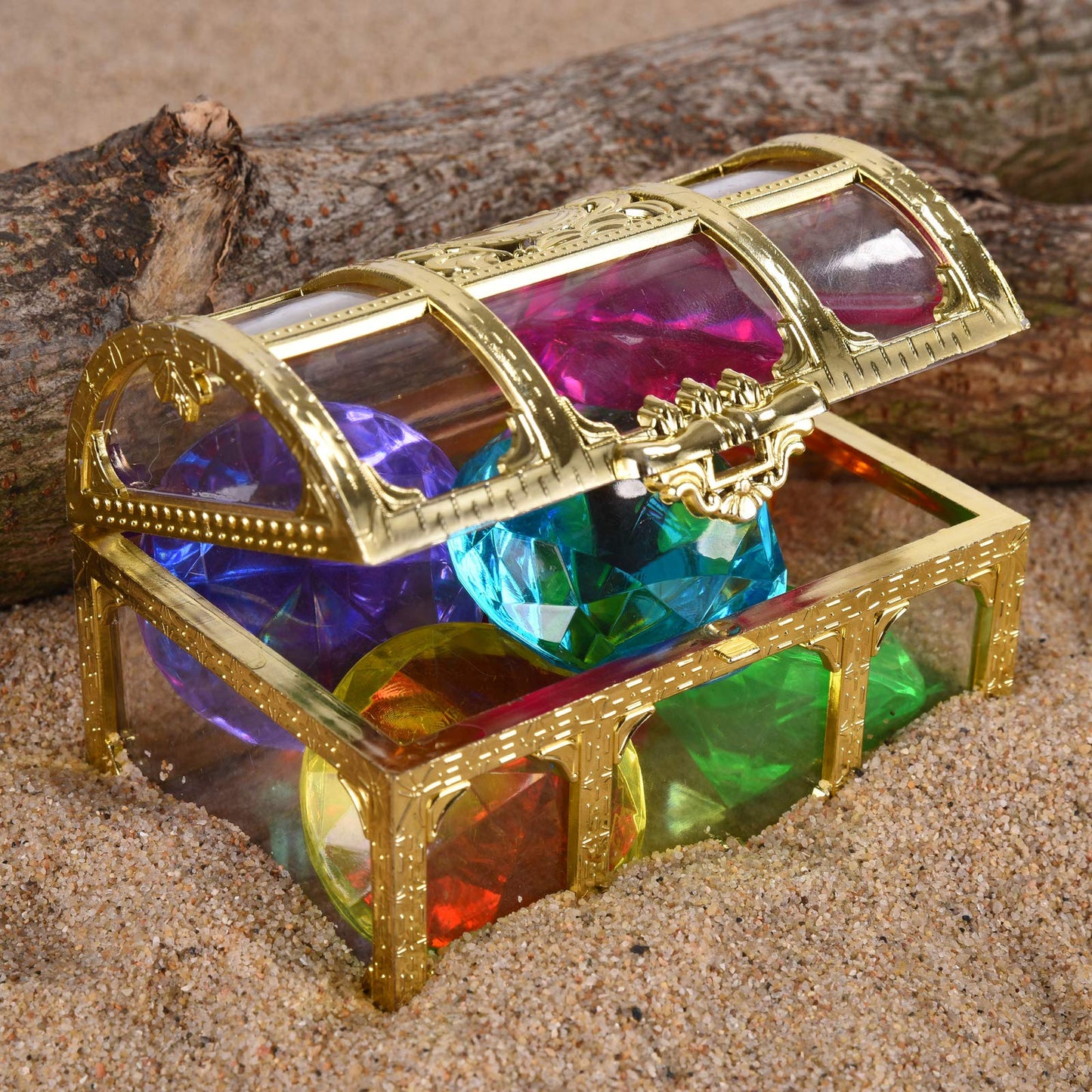 Diving Gem Pool Toy 6 Big Colorful Diamonds Set with Treasure Pirate Box Summer Swimming Gem Diving Toys Set Dive Throw Toy Set Underwater Swimming Toy for Pool Use Treasures Gift Sets (golden) Golden