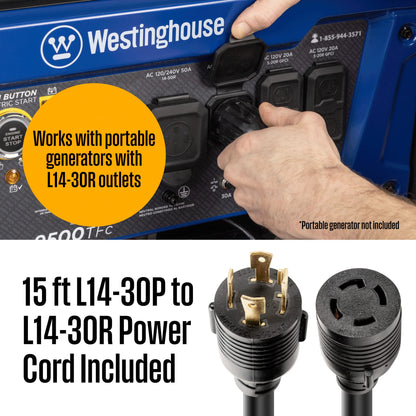 Westinghouse Kit de commutateur de transfert 30 A avec 8 circuits, compatible avec les générateurs jusqu'à 7 500 watts de fonctionnement, commutateur de transfert 30 A 