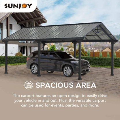 Sunjoy Carport 12 ft. x 20 ft. Outdoor Gazebo Heavy Duty Garage Car Shelter with Powder-Coated Steel Roof and Frame by AutoCove, Gray and Dark Gray Gray/Dark Gray 12 x 20 ft.