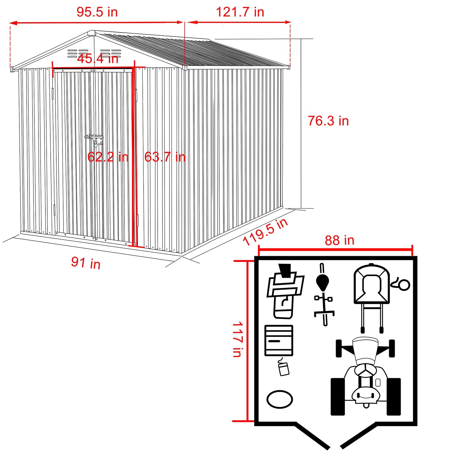 VEIKOU 8' x 10' Storage Sheds Outdoor with Thickened Galvanized Steel, Lockable Door, Air Vents, Garden Tool Metal Storage Shed for Patio, Gray