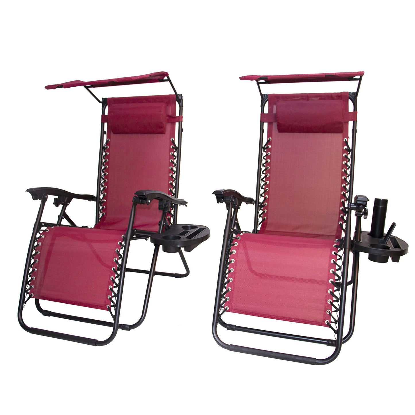 BTEXPERT CC5044BY Zero Gravity Chair Lounge Outdoor Pool Patio Beach Yard Garden Sunshade Utility Tray Cup Holder BurgundyTwo Case Pack (Set of 2 pcs), Two Piece, Burgundy with Canopy