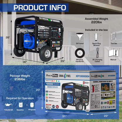Génératrice portative bicarburant DuroMax XP10000EH - 10 000 watts 