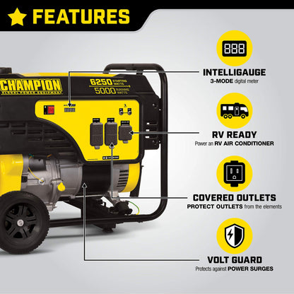 Champion Power Equipment 100812 6250/5000-Watt Portable Generator with Wheel Kit 5000-Watt + Manual Start + Wheel Kit