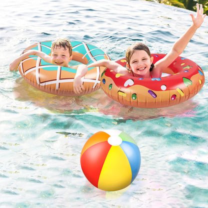 90shine 5PCS Donut Piscine Flotteurs Donut Anneaux De Natation avec 13.5 "Ballon De Plage- Tubes Gonflables Floaties Jouets pour Enfants Adultes