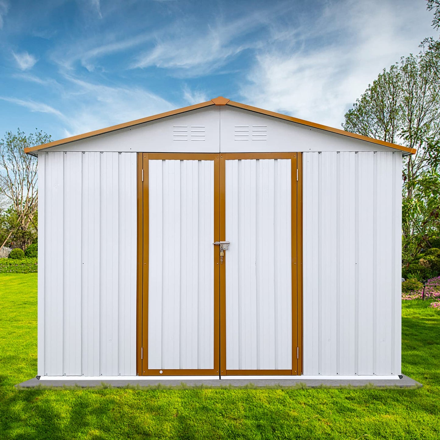 EMKK 6'x 8'Outdoor Storage Shed with Singe Lockable Door,Galvanized Metal Shed with Air Vent Lockable Door and Window for Garden,House Storage Sheds Outdoor for Backyard Patio Lawn Natual-6x8 FT