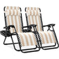 Best Choice Products Set of 2 Adjustable Steel Mesh Zero Gravity Lounge Chair Recliners w/Pillows and Cup Holder Trays, Tan Striped