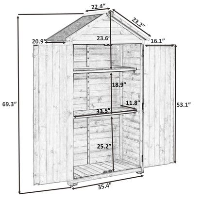 GLORHOME Abri de rangement extérieur en bois 5,8 pi x 3 pi, organisateur d'outils avec toit en asphalte étanche, portes verrouillables, étagères à 3 niveaux pour jardin, pelouse, abri de rangement en métal gris 5,8 pi x 3 pi 