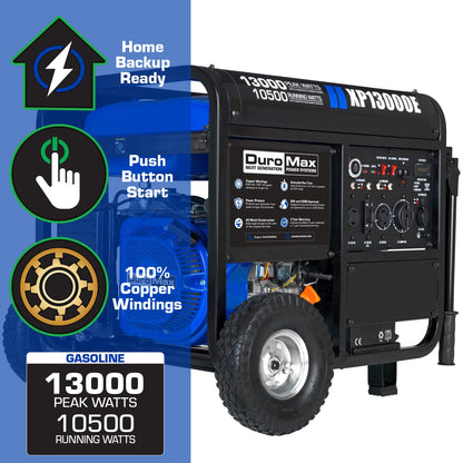 DuroMax XP13000E Générateur portable à gaz - 13 000 W - Démarrage électrique - Sauvegarde domestique et prêt pour camping-car - Approuvé par 50 États - Bleu/noir - 13 000 W 