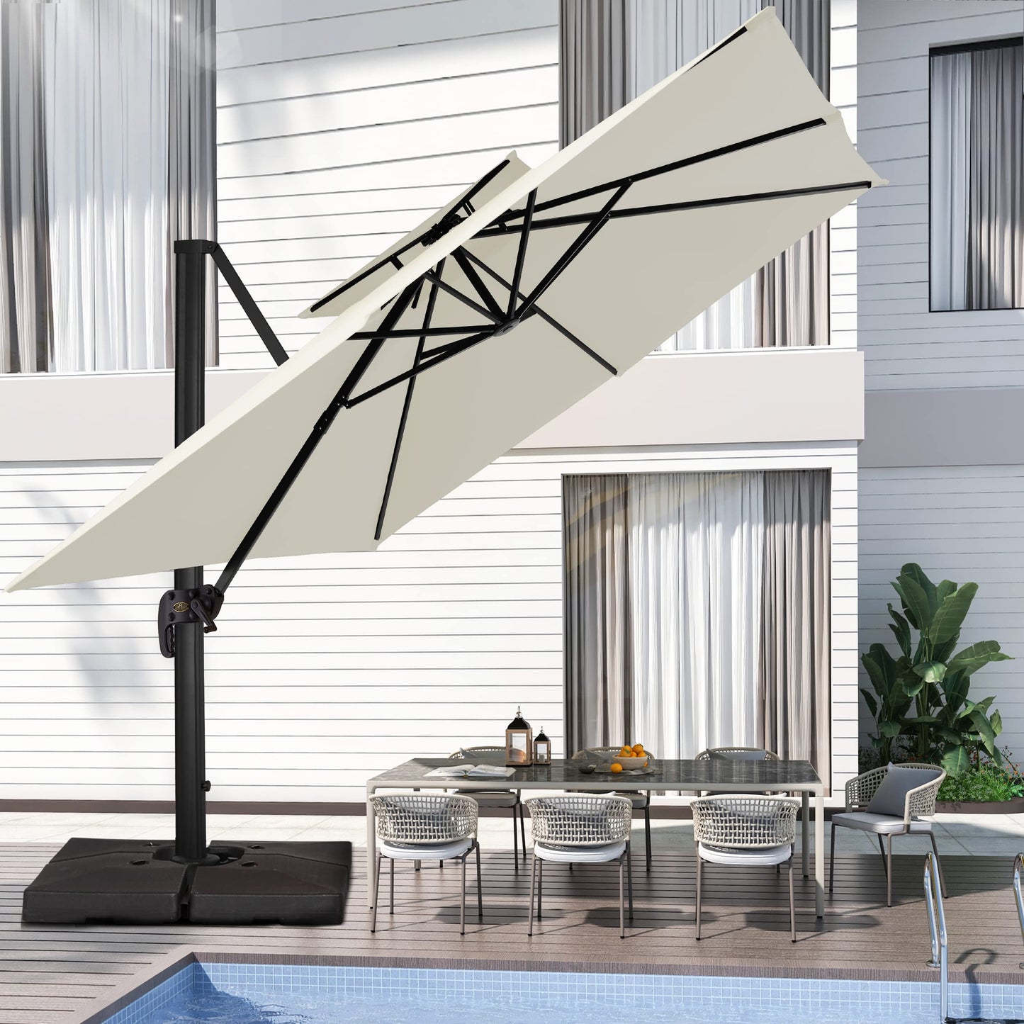 Parasol de patio carré en porte-à-faux 12 pieds blanc crème 