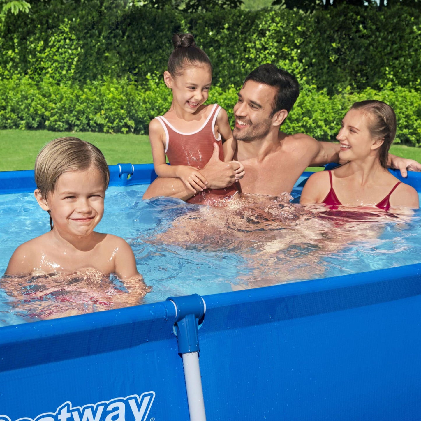Bestway Steel Pro 8.5 Feet x 67 Inch x 24 Inch Rectangular Steel Frame Above Ground Outdoor Backyard Swimming Pool, Blue (Pool Only) 8.6' x 5.6' x 24"
