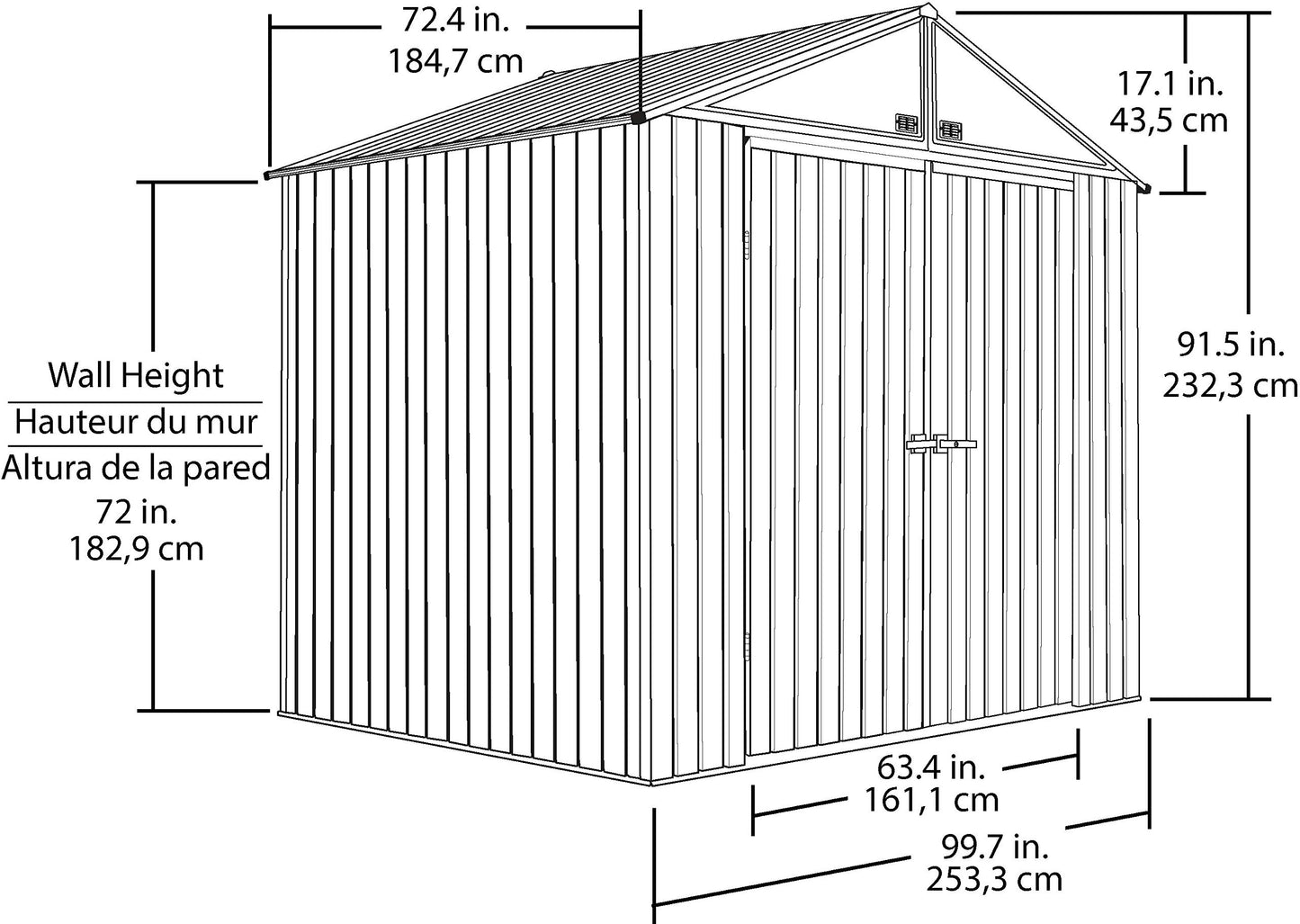 Arrow Hangar de rangement Elite en acier de 8 pi x 6 pi avec pignon haut et portes verrouillables - Anthracite 