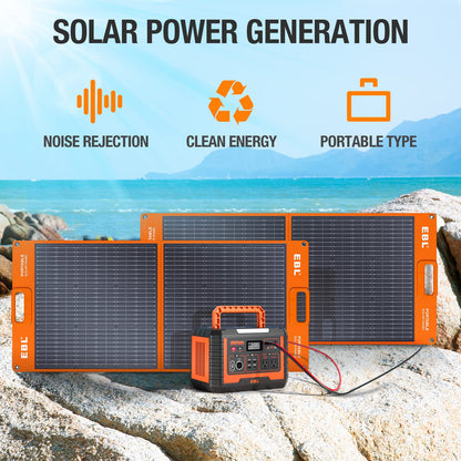 Centrale électrique portable EBL MP1000 + 18V100W, générateur solaire 1000W et 2 panneaux solaires portables 100W avec 2 prises secteur 