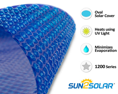 Sun2Solar Blue 15-Foot-by-30-Foot Oval Solar Cover | 1200 Series | Heat Retaining Blanket for In-Ground and Above-Ground Oval Swimming Pools | Use Sun to Heat Pool Water | Bubble-Side Facing Down 15' x 30' Oval