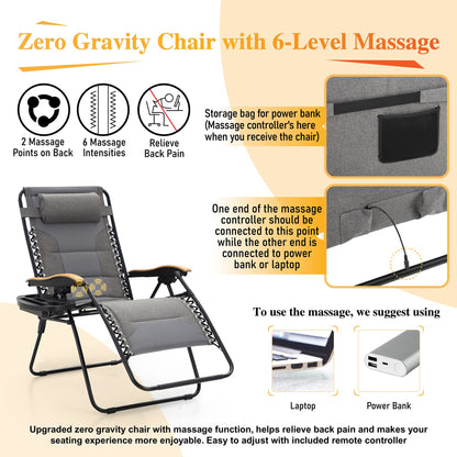 Sophia & William XL Zero Gravity Chair with Massage, Oversize Gravity Recliner Lounge Chair with Free Cup Holder, Supports 400 LBS (Grey) 1 Pack Grey-massage