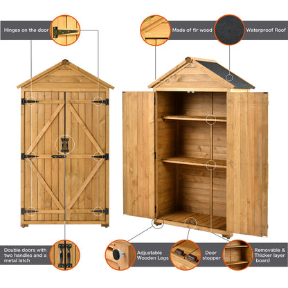 GLORHOME Outdoor Wood Lean-to Storage Shed 5.8ft x 3ft Tool Organizer with Waterproof Asphalt Roof, Lockable Doors, 3-Tier Shelves for Backyard Lawn Garden Wooden Storage Shed 5.8ft x3ft Natural