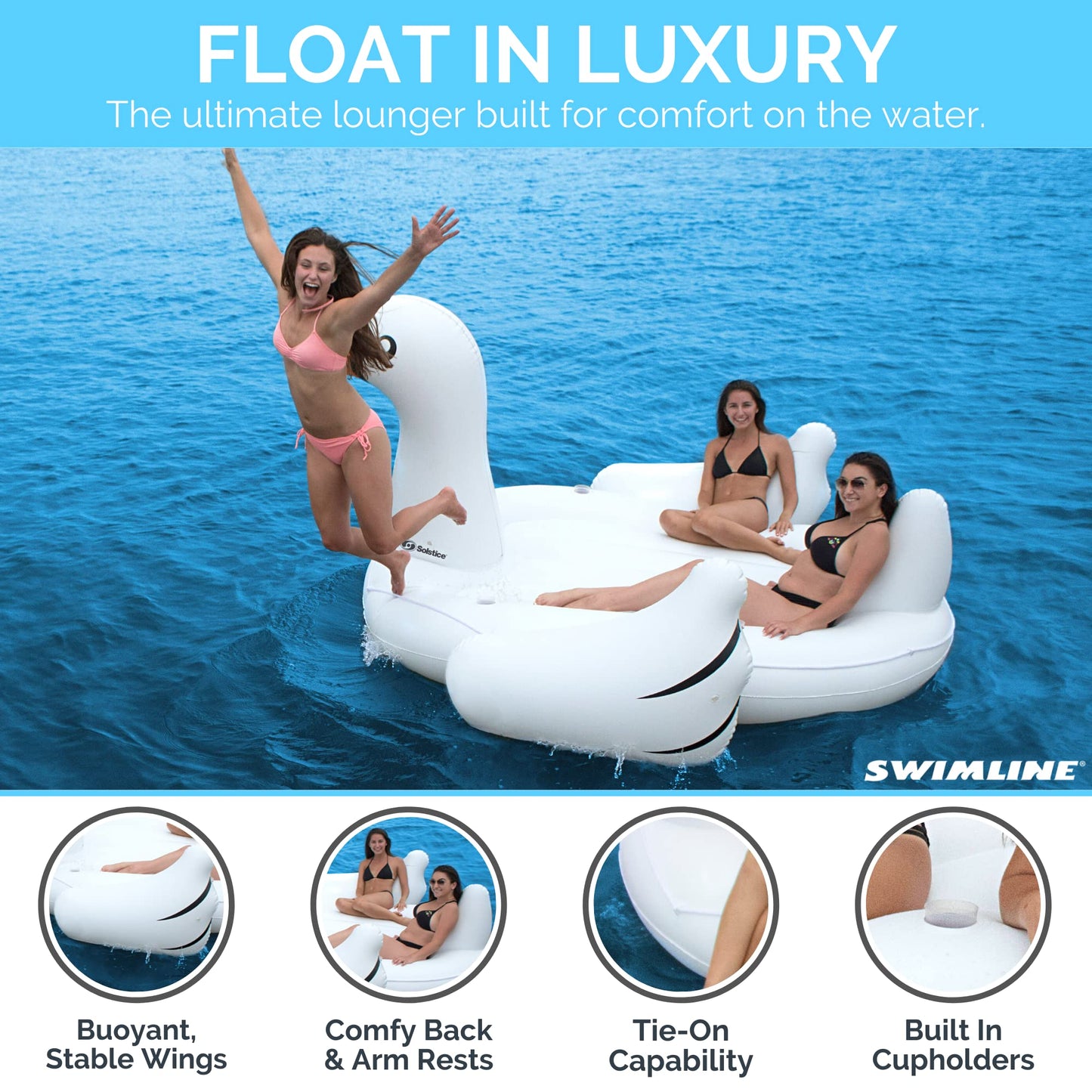SWIMLINE Original Giant Ride On Inflatable Pool Float Lounge Series | Floaties W/Stable Legs Wings Large Rideable Blow Up Summer Beach Swimming Party Big Raft Tube Decoration Tan Toys for Kids Adults Swan XL