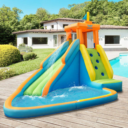 HONEY JOY Toboggan aquatique gonflable, maison gonflable géante pour parc aquatique, mur d'escalade, piscine à éclaboussures, toboggans aquatiques gonflables extérieurs pour enfants et adultes (sans ventilateur) sans ventilateur