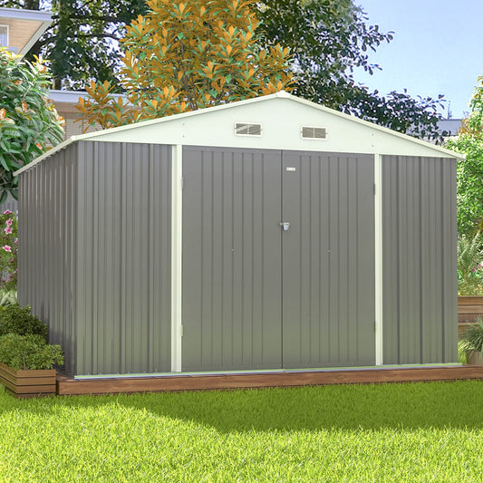 Patiowell 10x8 FT Outdoor Storage Shed, Large Garden Tool Metal Shed with Sloping Roof and Double Lockable Door, Outdoor Shed for Backyard Garden Patio Lawn,Grey 10' X 8' Gray