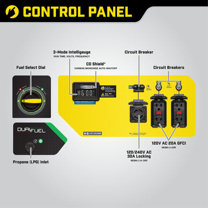 Champion Power Equipment 201085 Générateur portable bicarburant 6875/5500 watts, bouclier CO 5500 watts + bicarburant + démarrage manuel + bouclier CO 