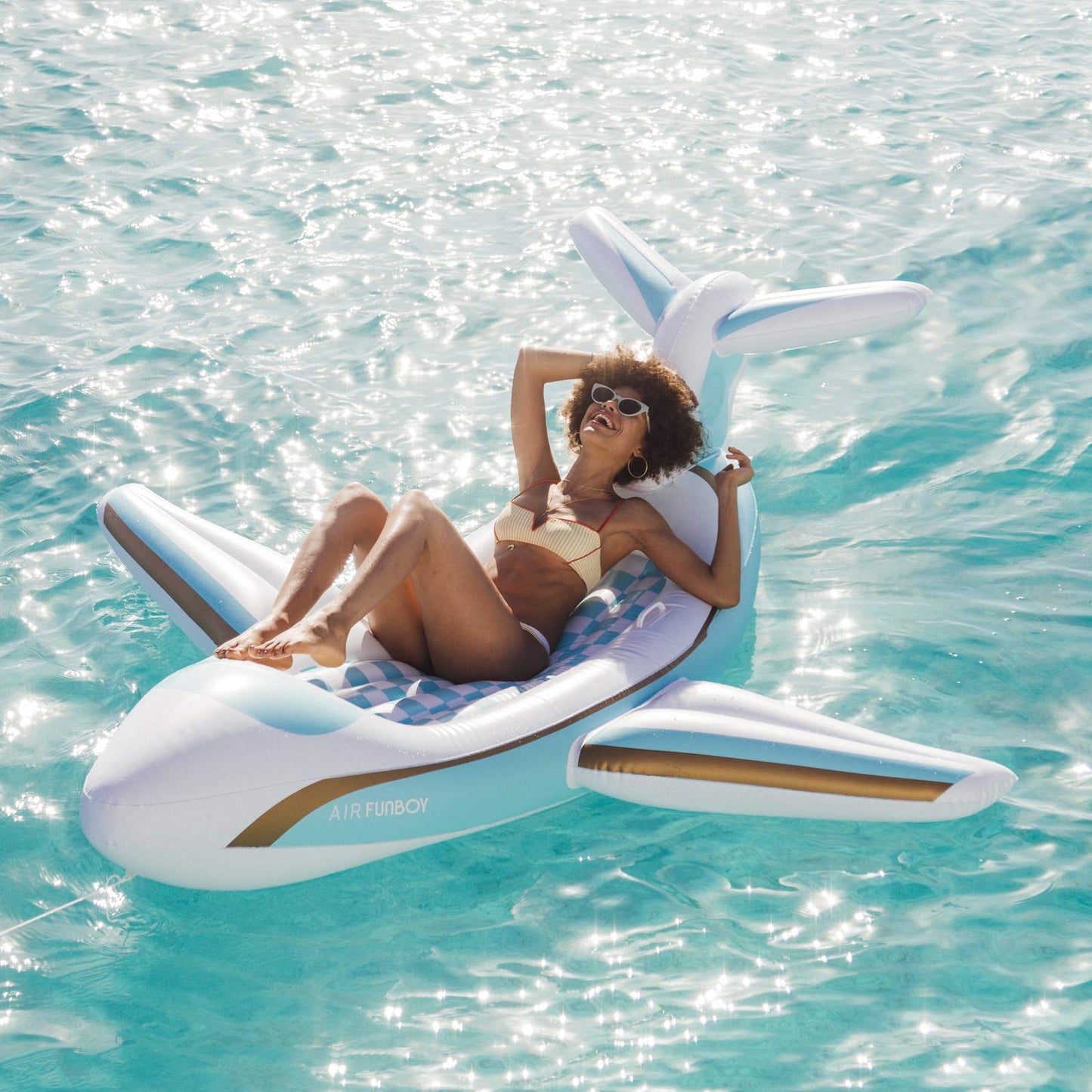 FUNBOY Giant Inflatable Luxury Private Jet Airplane Pool Float, Luxury Float for Summer Pool Parties and Entertainment White